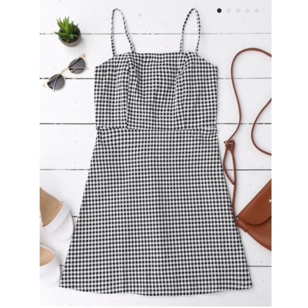 Zaful Black and White Gingham Mini Dress
